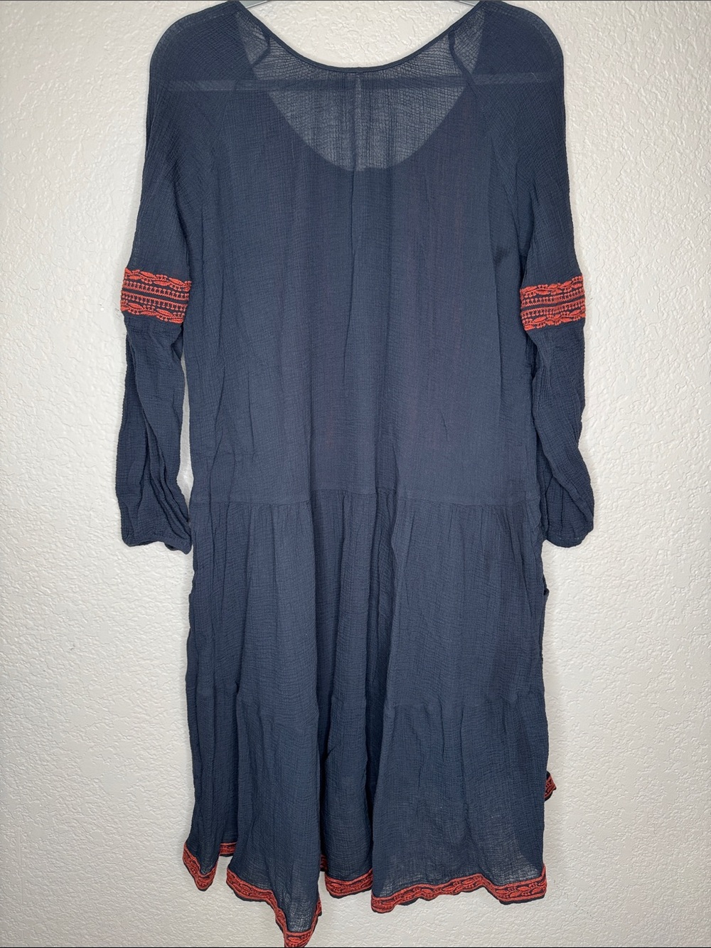 Free People Light Heart Gauze Tunic Dress Large Navy - Picture 6 of 6